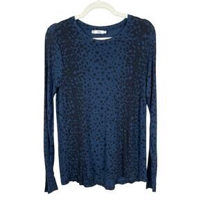 Vince Leopard Print Long Sleeve Crewneck T-Shirt Top Blue Black Women's Small